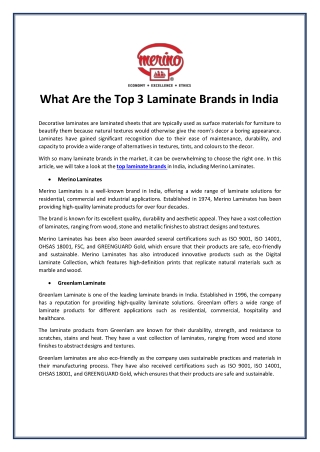 What Are the Top 3 Laminate Brands in India