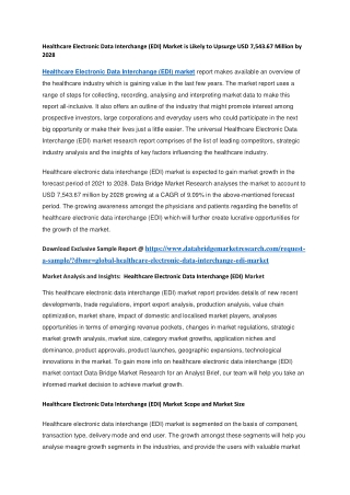 Healthcare Electronic Data Interchange (EDI) Market is Likely to Upsurge USD 7,543.67 Million by 2028