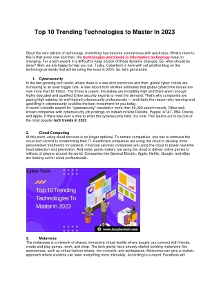 Top 10 Trending Technologies to Master In 2023
