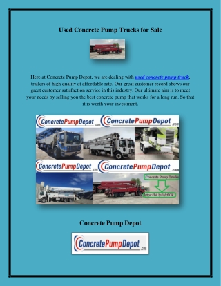 Used Concrete Pump Trucks for Sale, concretepumpdepot.com