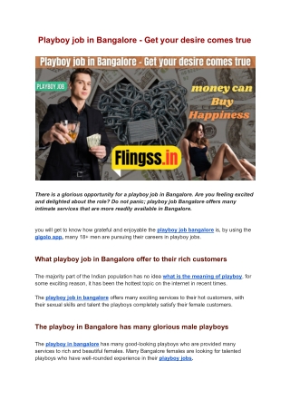 Playboy job in Bangalore - Get your desire comes true