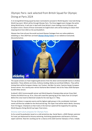 Olympic Paris Jack selected from British Squad for Olympic Diving at Paris 2024