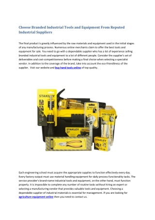 Choose Branded Industrial Tools and Equipment From Reputed Industrial Suppliers