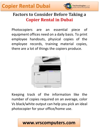 Factors to Consider Before Taking a Copier Rental In Dubai