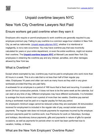 Unpaid wages attorney NYC | Unpaid overtime lawyers NYC