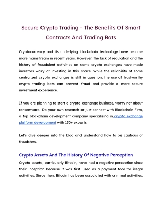 Secure Crypto Trading - The Benefits Of Smart Contracts And Trading Bots