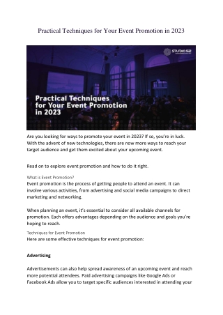 Practical Techniques for Your Event Promotion in 2023