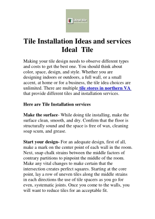 Tile Installation Ideas and services - Ideal Tile