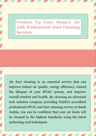 Benefits ofAir Duct Cleaning Services.