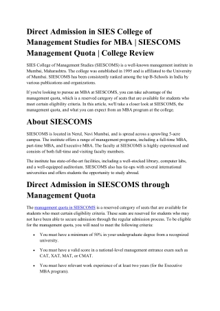 Direct admission in SIESCOMS Mumbai  Call@ 9354992359 SIESCOMS management quota