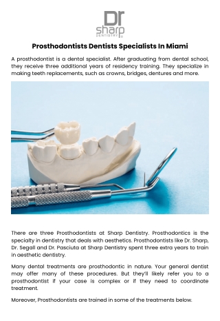 Prosthodontists Dentists Specialists In Miami