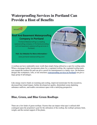 Waterproofing Services in Portland Can Provide a Host of Benefits