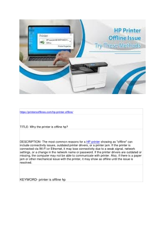 Why the printer is offline hp?