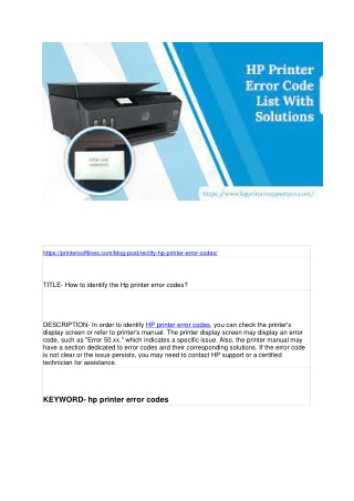 How to identify the Hp printer error codes?