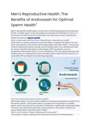 Men's Reproductive Health- The Benefits of Androwash for Optimal Sperm Health