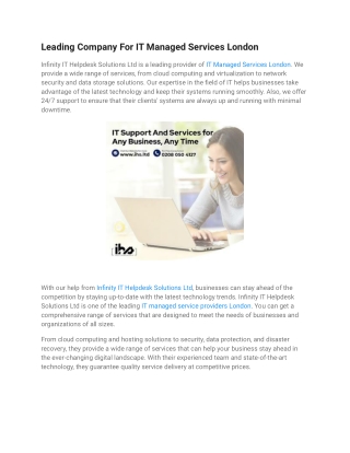 Leading Company For IT Managed Services London