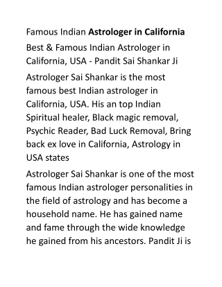 Famous Indian Astrologer in California