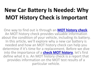 New Car Battery Is Needed: Why MOT History Check is Important