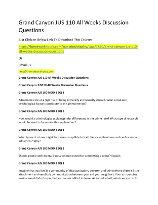 Grand Canyon JUS 110 All Weeks Discussion Questions