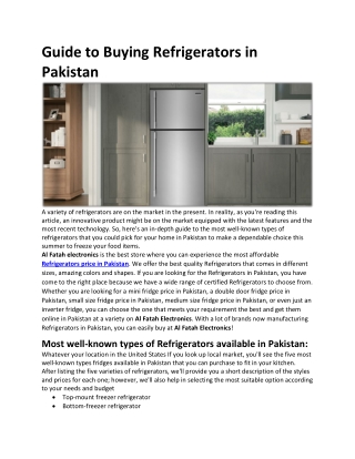 Guide to Buying Refrigerators in Pakistan