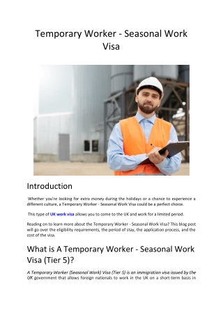 Temporary Worker - Seasonal Work Visa