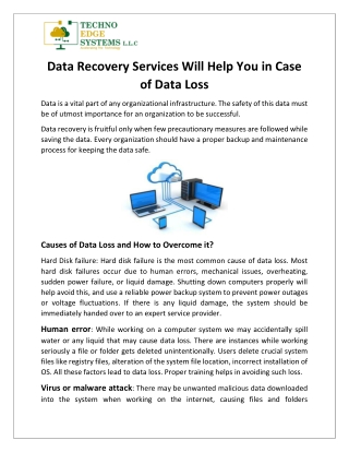 Data Recovery Services Will Help You in Case of Data Loss