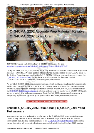 C_S4CMA_2202 Accurate Prep Material | Reliable C_S4CMA_2202 Exam Cram