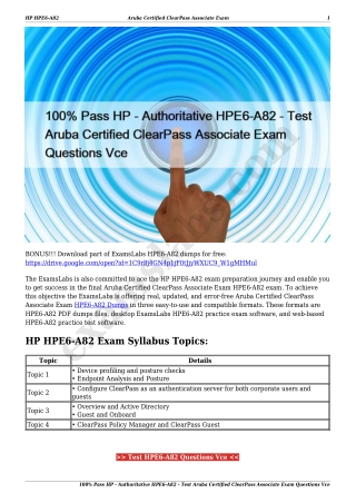 100% Pass HP - Authoritative HPE6-A82 - Test Aruba Certified ClearPass Associate Exam Questions Vce