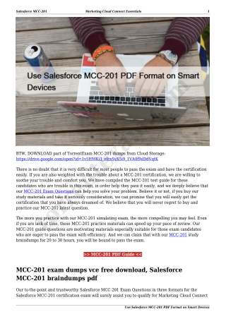 Use Salesforce MCC-201 PDF Format on Smart Devices