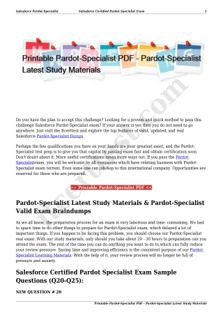Printable Pardot-Specialist PDF - Pardot-Specialist Latest Study Materials
