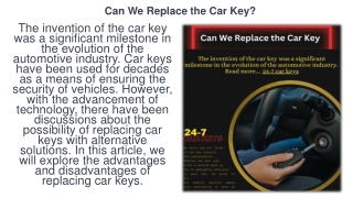 Can We Replace the Car Key