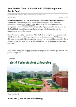 Management quota in DTU Delhi  Call@ 9354992359 Direct admission in DTU