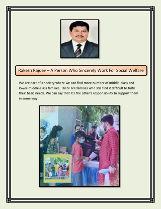 Rakesh Rajdev – A Person Who Sincerely Work For Social Welfare