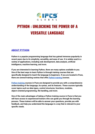 PYTHON _ UNLOCKING THE POWER OF A VERSATILE LANGUAGE