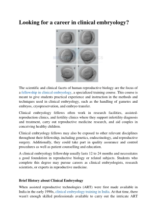 Looking for a career in clinical embryology