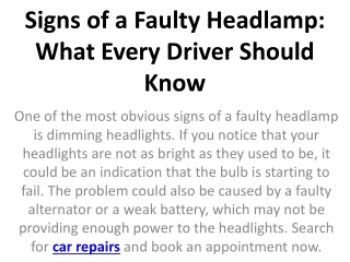 Signs of a Faulty Headlamp: What Every Driver Should Know