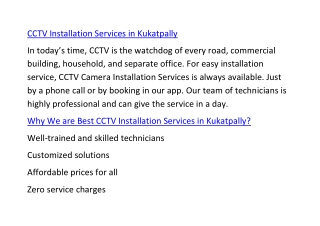 CCTV Installation Services in Kukatpally