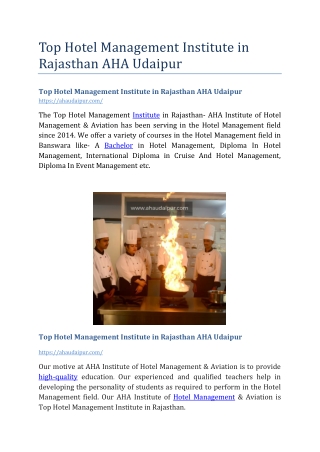 Top hotel management institute in rajasthan