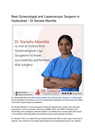 Best Gynecologist and Laparoscopic Surgeon in Hyderabad - Dr Sarada Mamilla