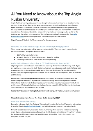 All You Need to Know about the Top Anglia Ruskin University