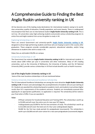 A Comprehensive Guide to Finding the Best Anglia Ruskin university ranking in UK