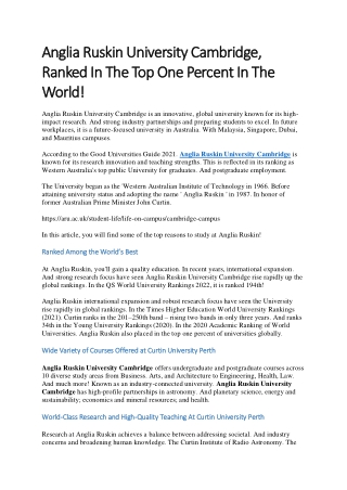 Anglia Ruskin University Cambridge, Ranked In The Top One Percent In The World!
