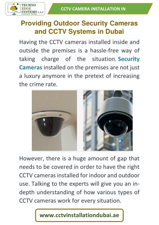 Providing Outdoor Security Cameras and CCTV Systems in Dubai