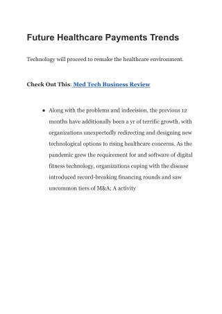 Future Healthcare Payments Trends