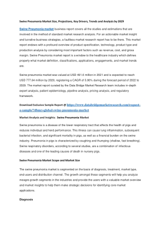 Swine Pneumonia Market Size, Projections, Key Drivers, Trends and Analysis by 2029
