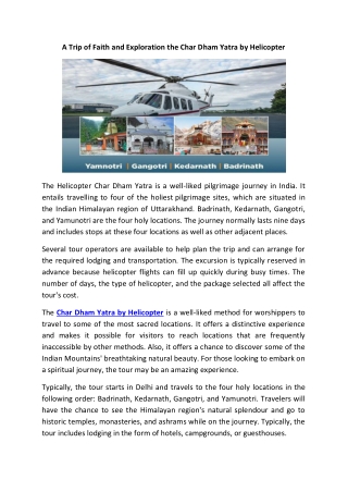 A Trip of Faith and Exploration the Char Dham Yatra by Helicopter