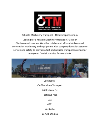 reliable machinery transport