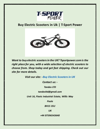 Buy Electric Scooters In Uk  T Sport Power