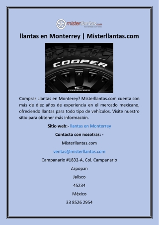 llantas en Monterrey  Misterllantas