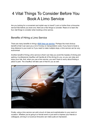 4 Vital Things To Consider Before You Book A Limo Service